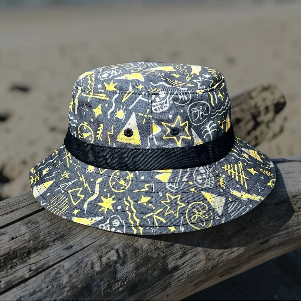 DaKine Big Kids Beach Bum Graphics Yellow Grey Black Bucket Hat Sz OS